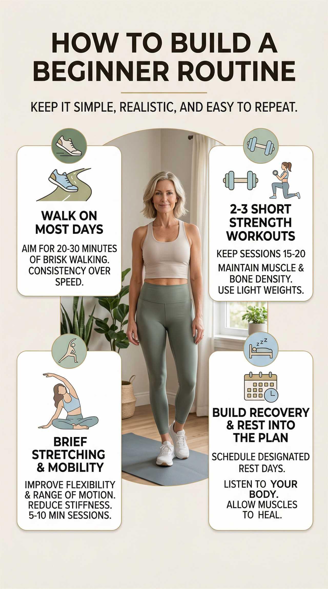 A simple weekly plan that makes fitness after 40 feel doable.